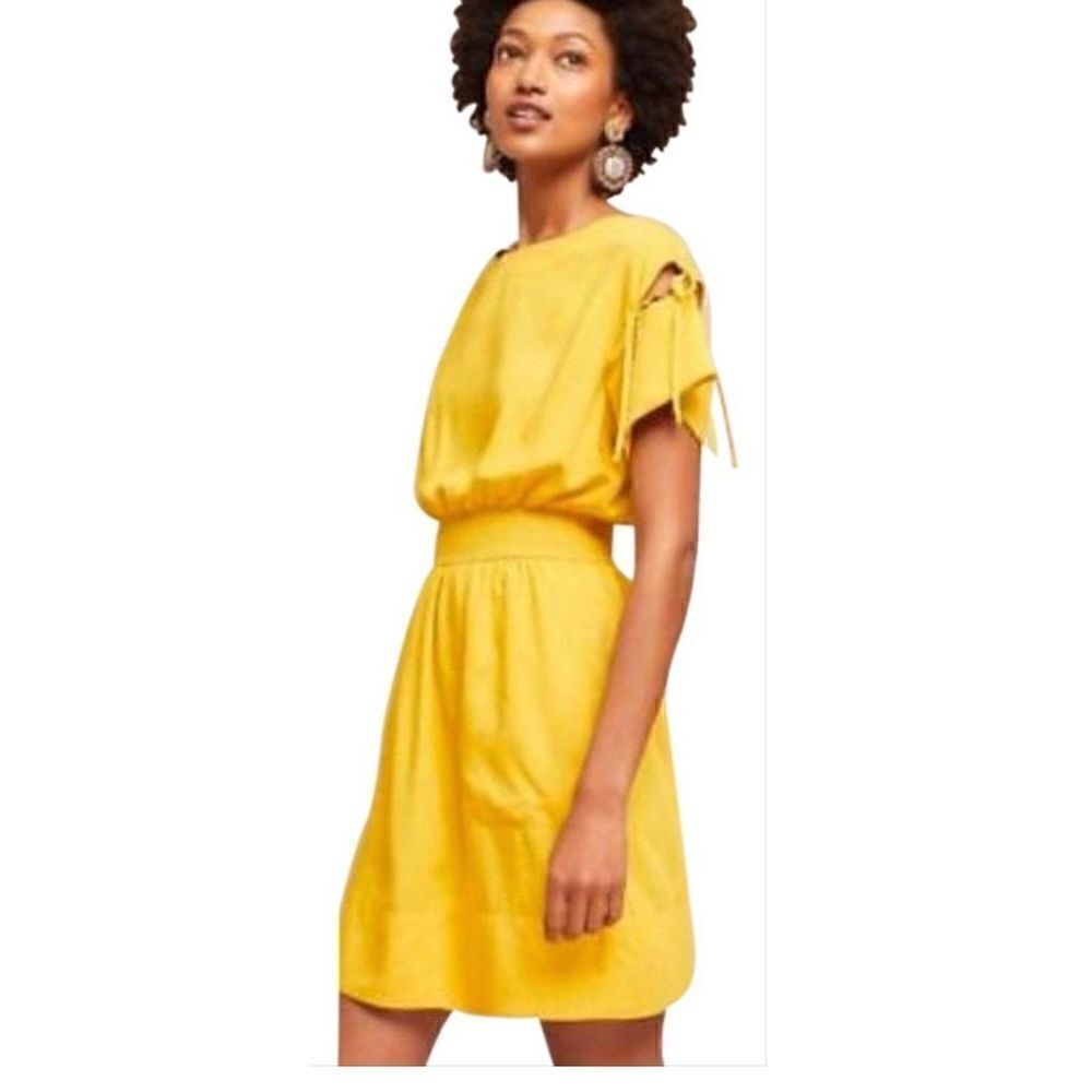 Anthropologie Plenty Tracy Reese ivetta yellow tie sleeve cinched waist xsp